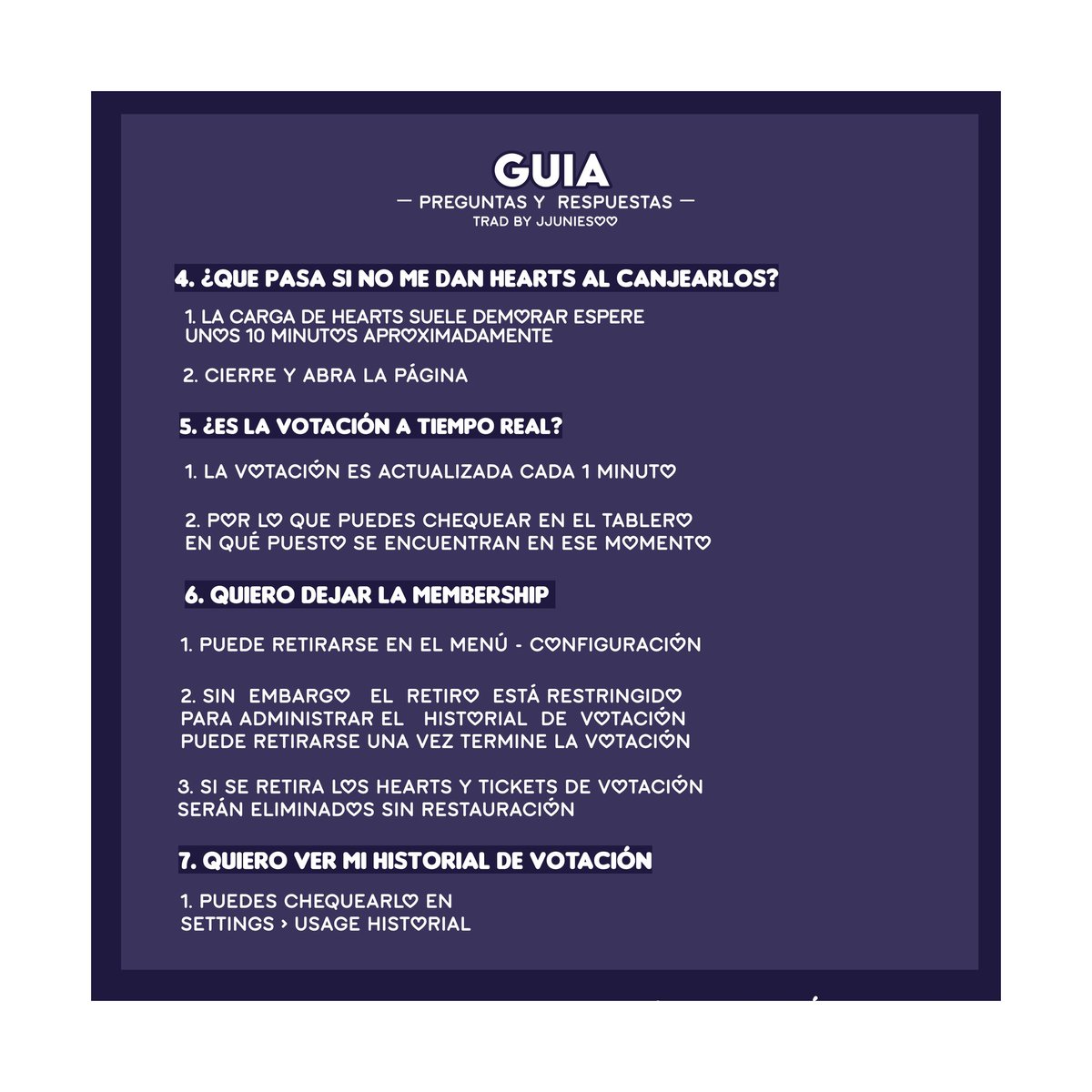 nixi ★ (@jjuniesoo) on Twitter photo ︎ ୨ guia para SMA ୧
𓂃 preguntas y respuestas ⋆
⋆ ¿cómo voto?
⋆ ¿cómo consigo ticket de votación?
⋆ quiero regalar hearts
⋆ ¿que pasa si no me dan los hearts?
⋆ ¿la votación es a tiempo real?
⋆ quiero ver mi historial de votación
<a href="/TXT_members/">TOMORROW X TOGETHER</a> <a href="/TXT_bighit/">TXT OFFICIAL</a> ︎ ୨ guia para SMA ୧
𓂃 preguntas y respuestas ⋆
⋆ ¿cómo voto?
⋆ ¿cómo consigo ticket de votación?
⋆ quiero regalar hearts
⋆ ¿que pasa si no me dan los hearts?
⋆ ¿la votación es a tiempo real?
⋆ quiero ver mi historial de votación
<a href="/TXT_members/">TOMORROW X TOGETHER</a> <a href="/TXT_bighit/">TXT OFFICIAL</a>