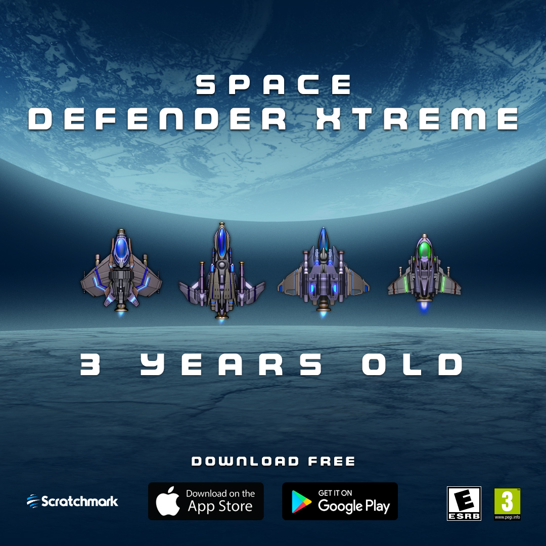 scratchmarkuk's tweet photo. Three years since launch 🚀
Thousands of players, millions of kills, billions of points!

Play Space Defender Xtreme free with no Ads on iOS and Android.

#indiegame #indiegamedev #mobilegame #mobilegaming https://t.co/mJzREEOACq