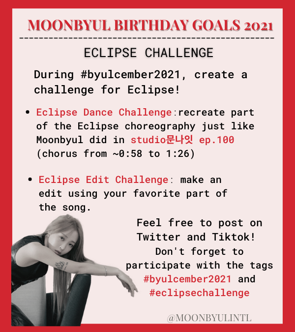 MOONBYULINTL's tweet photo. [📢] MOONBYUL'S BIRTHDAY MONTH

We're ready to kick off #byulcember2021! Are you?

Moomoos and Byulddongies, these are the goals the fanbases have set for Moonbyul's Birthday Project. 

We hope to see you guys participating and having fun ❤️

For #MOONBYUL #문별 https://t.co/AF7LjS4K2M