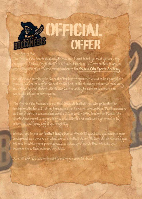 bam2iffy's tweet photo. Blessed to receive a ⭕️ffer from
PHENIX CITY! #RecruitJBoroFB🧰
@PhenixCity_Bucs @coachJ_bucs
@JHSCardinalFB @CoachCarmichEAL
@RecruitGeorgia @ChadSimmons_
@Mansell247 @dlfarn @jwindon35
@RivalsJohnson @BigFaceSportss
@scoutingreport_ @GeorgiaPrepMag https://t.co/WizYKUTG8f