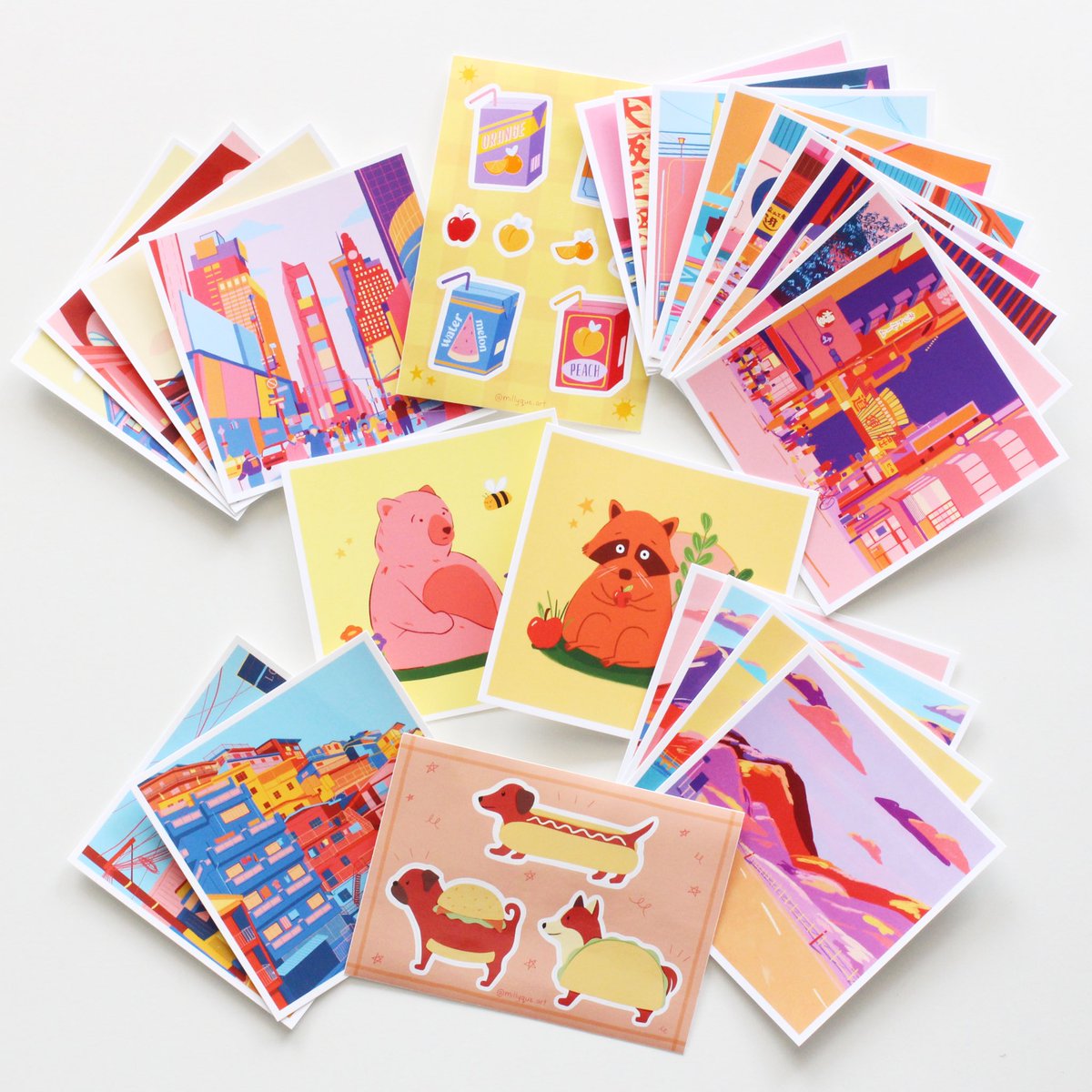 MillyQueArt's tweet photo. ✨shop update✨ new postcard print sets &amp; sticker sheets!!! 🥳 this update was a long time in the making and I’m so happy with how everything turned out 🥺 https://t.co/k4I3SLorE4 https://t.co/TwoWGLyxbA