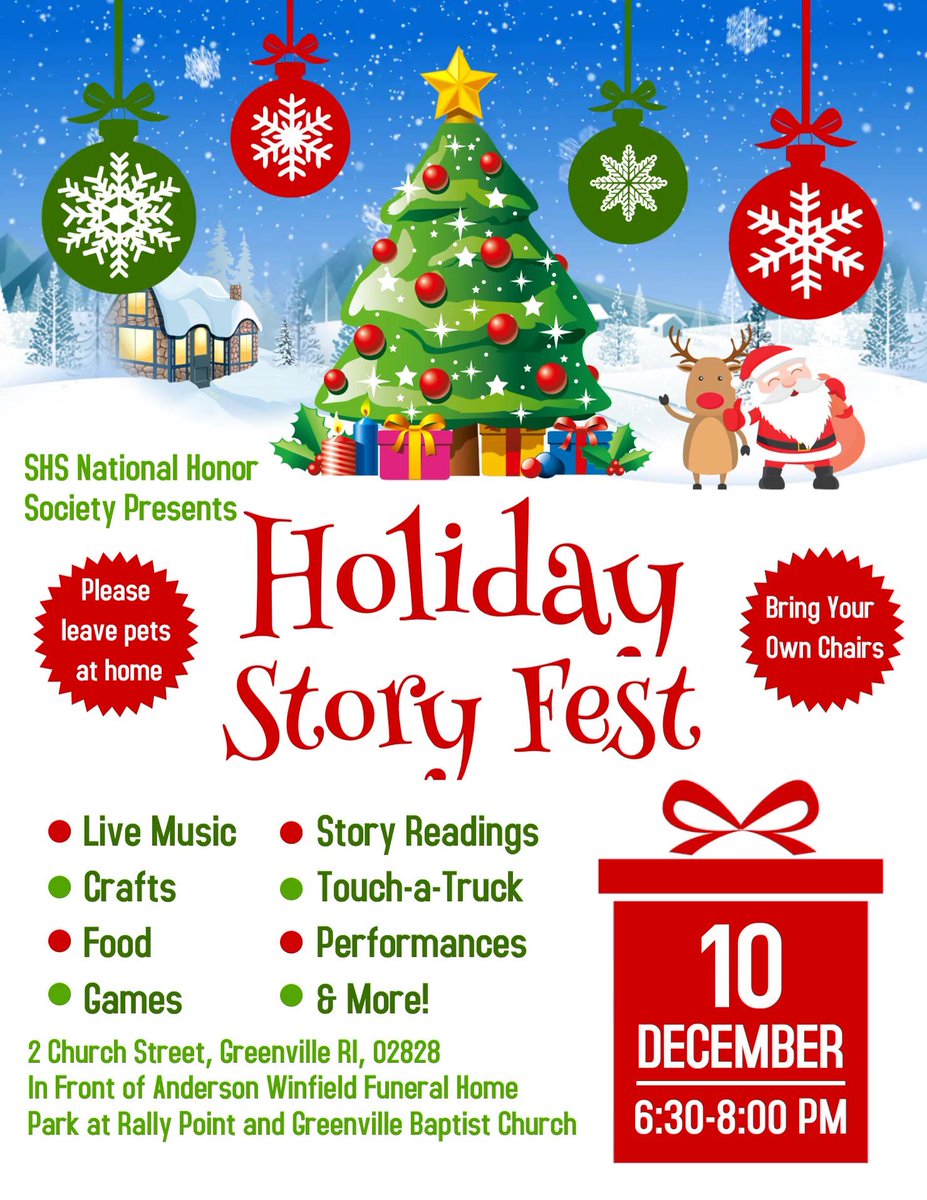 NHS presents: Sentinel Holiday Story Fest!! Friday December 10th, 6:30-8pm