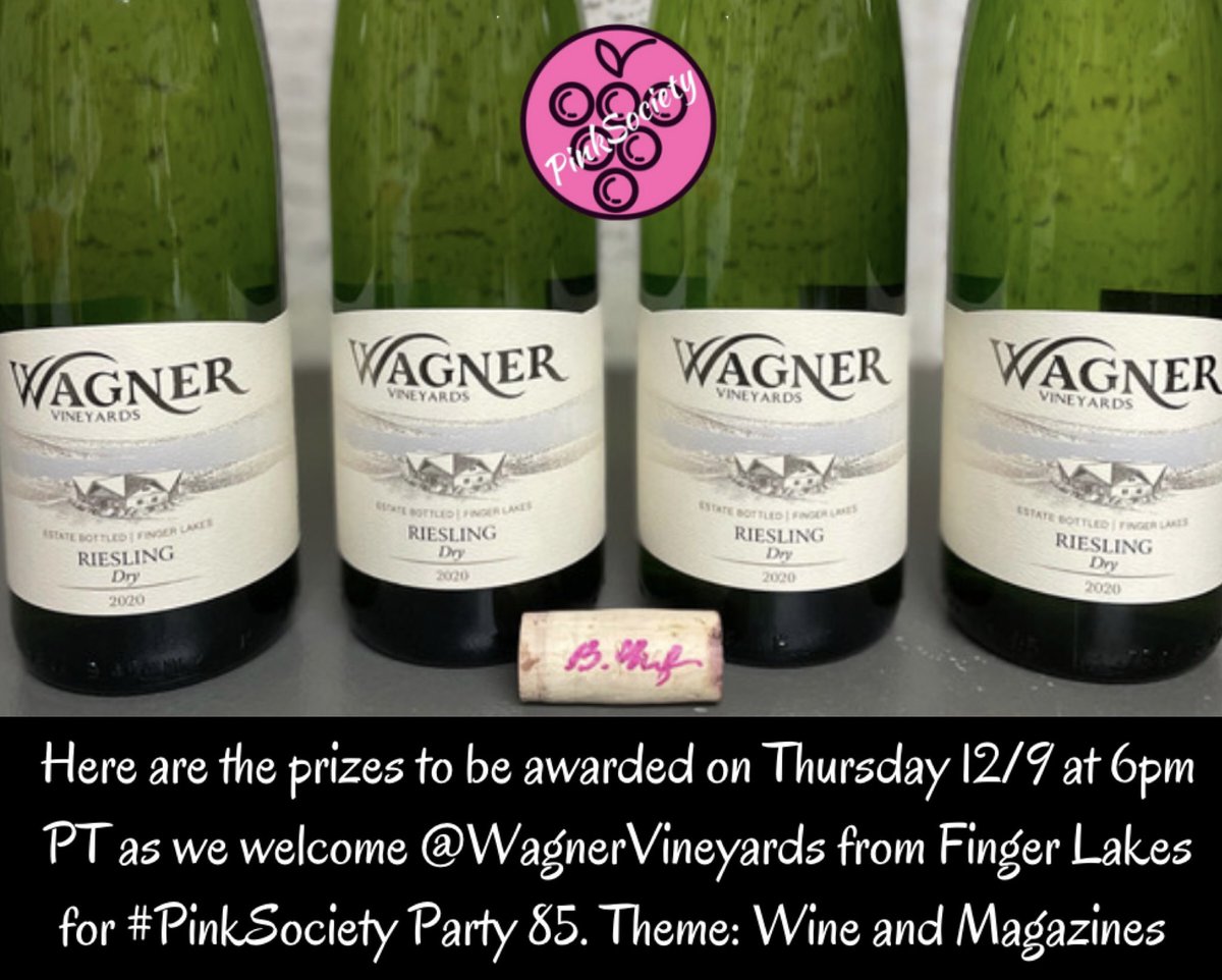 thepinksociety_'s tweet photo. Here are the prizes to be given away at #PinkSociety Party 85 with @WagnerVineyards from @FLXWineCountry. Theme is Wine &amp; Magazines. See you next Thurs. 12/9 at 6pm PT/9pm ET. @boozychef @jflorez @AskRobY @amy_oosterhouse @Kerryloves2trvl @DeBodene @SteveKubota @SipWatchTweet https://t.co/LP0jaMV4Fw