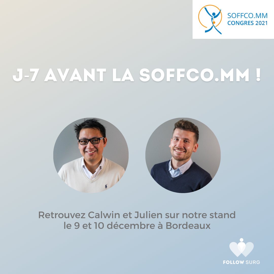 J-7 avant de vous retrouver à la SOFFCO.MM ! ⌛️
 
À cette occasion nous pourrons vous montrer comment FOLLOW SURG, notre logiciel expert du télésuivi pour les spécialistes de l'#obésité, peut répondre à vos besoins.

Pour en savoir plus ➡ pro.followsurg.com