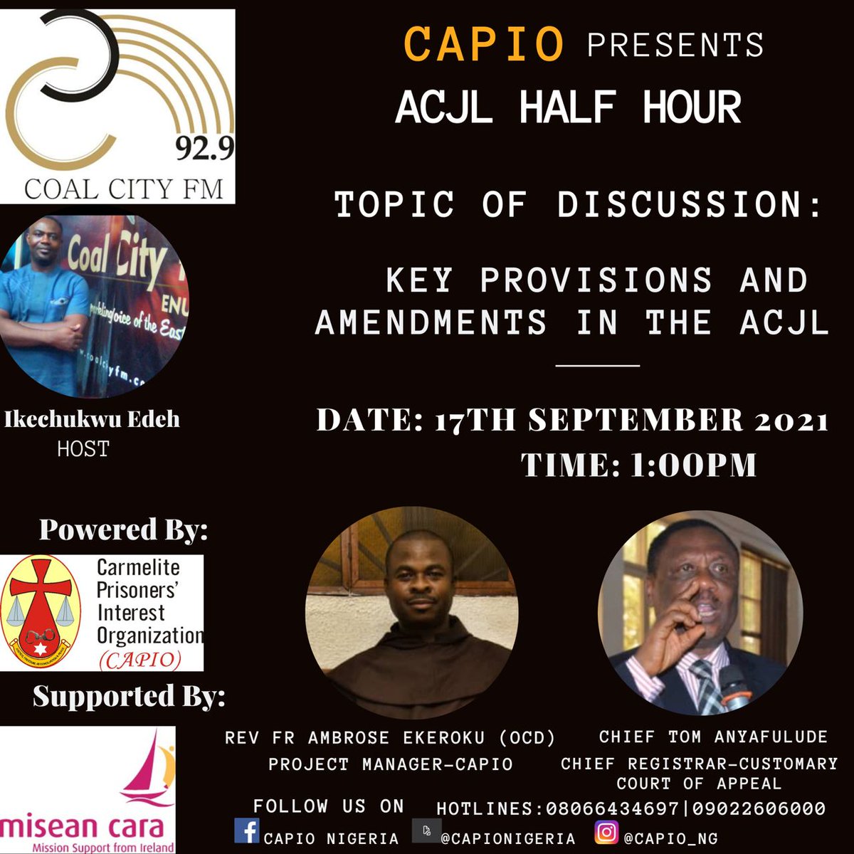 capionigeria's tweet photo. Know more about key provisions & amendments in Enugu State Administration of Criminal Justice Law (#ACJL), by clicking https://t.co/YtjT7iJuAz
This project is sponsored by @miseancara
NB: Rebroadcast of ACJL radio program (online stream)
#capio #042acjl #enugu #capionigeria https://t.co/be8oGKksut