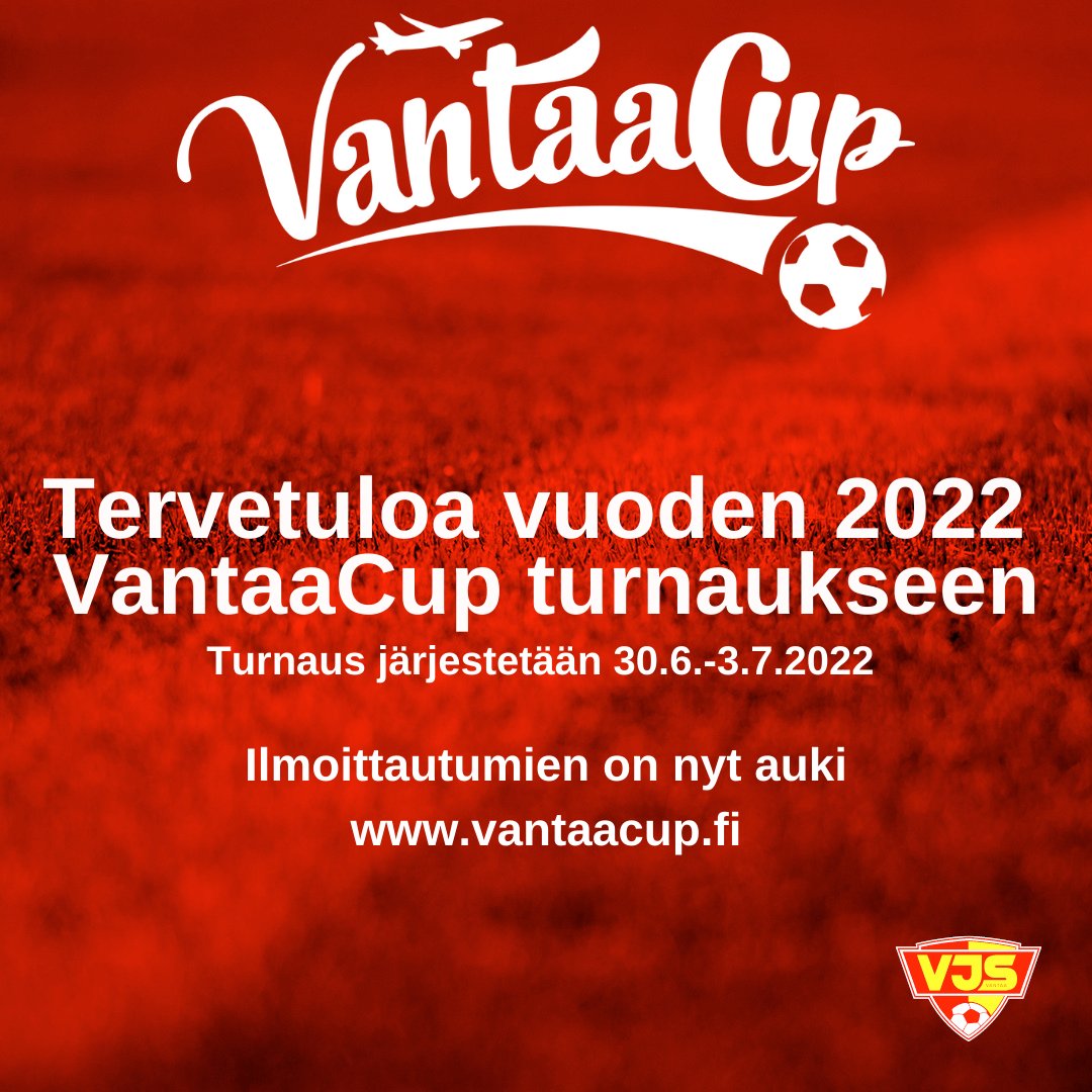 Ilmoittautuminen kutsusarjoihin ja avoimiin sarjoihin on nyt auki! Lue lisää turnauksesta ja pelimuodoista osoitteessa: vjs.fi/vantaacup/turn…
#vantaacup #junnufutis #vjs #huipputurnaus #turnaus #jalkapallo