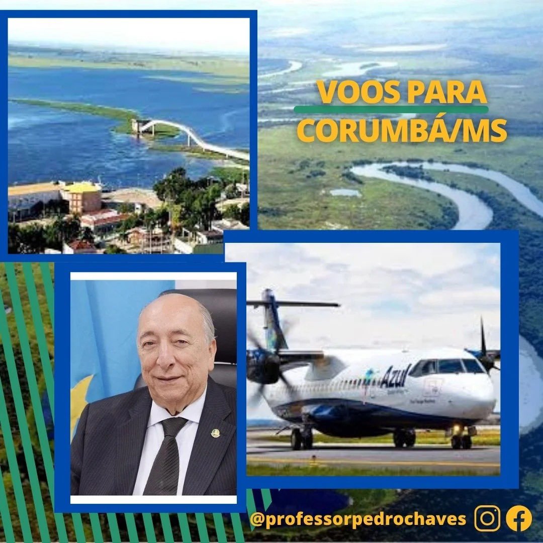 Tenho tratado com a Infraero e com a companhia aérea Azul o retorno do voo entre Campo Grande e Corumbá, além de outras alternativas. O belo município de Corumbá, Capital do Pantanal, e sua população merecem esse empenho em prol do desenvolvimento da região!