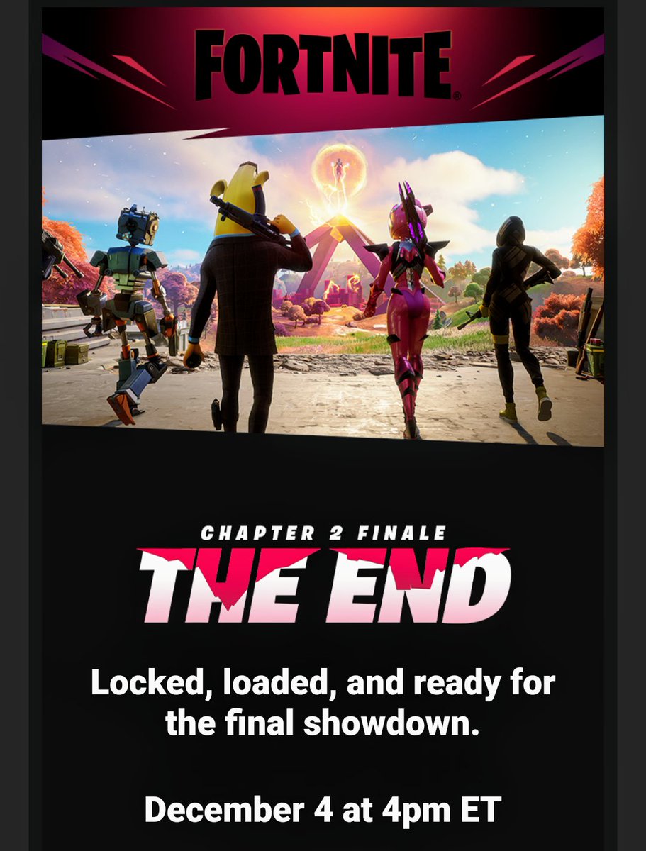 Super80066684's tweet photo. Who's Super Excited for Chapter 3?
Dec 4th 4 PM EST
#chapter2finale
#Fortnite
#welovefortnite
#fortniteliveevent https://t.co/DqY7e3oCsV