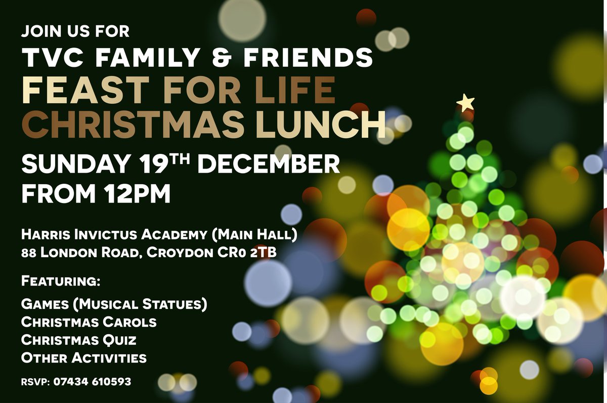 truevinecentre's tweet photo. True Vine Centre Family and Friends are invited to Feast For Life (Christmas lunch) on Sunday 19th December.

Including Quiz, Games (musical statues) and Other activities 

Come and enjoy with us. 

Call or text for more information

Details on flyer. 

#Christmas #Christmaslunch https://t.co/y5FP7Gf3ng
