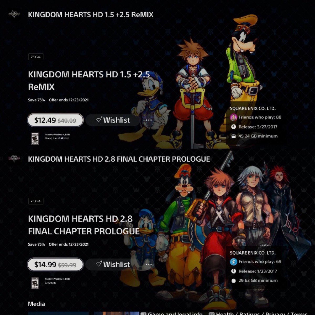 DoxycDreamer's tweet photo. BOTH KINGDOM HEARTS COLLECTIONS ARE CURRENTLY 75% OFF IN THE PSN STORE DURING THE END OF YEAR SALE

PLEASE PLAY THEM, KH IS A GREAT SERIES! https://t.co/LYRSX3V4kf