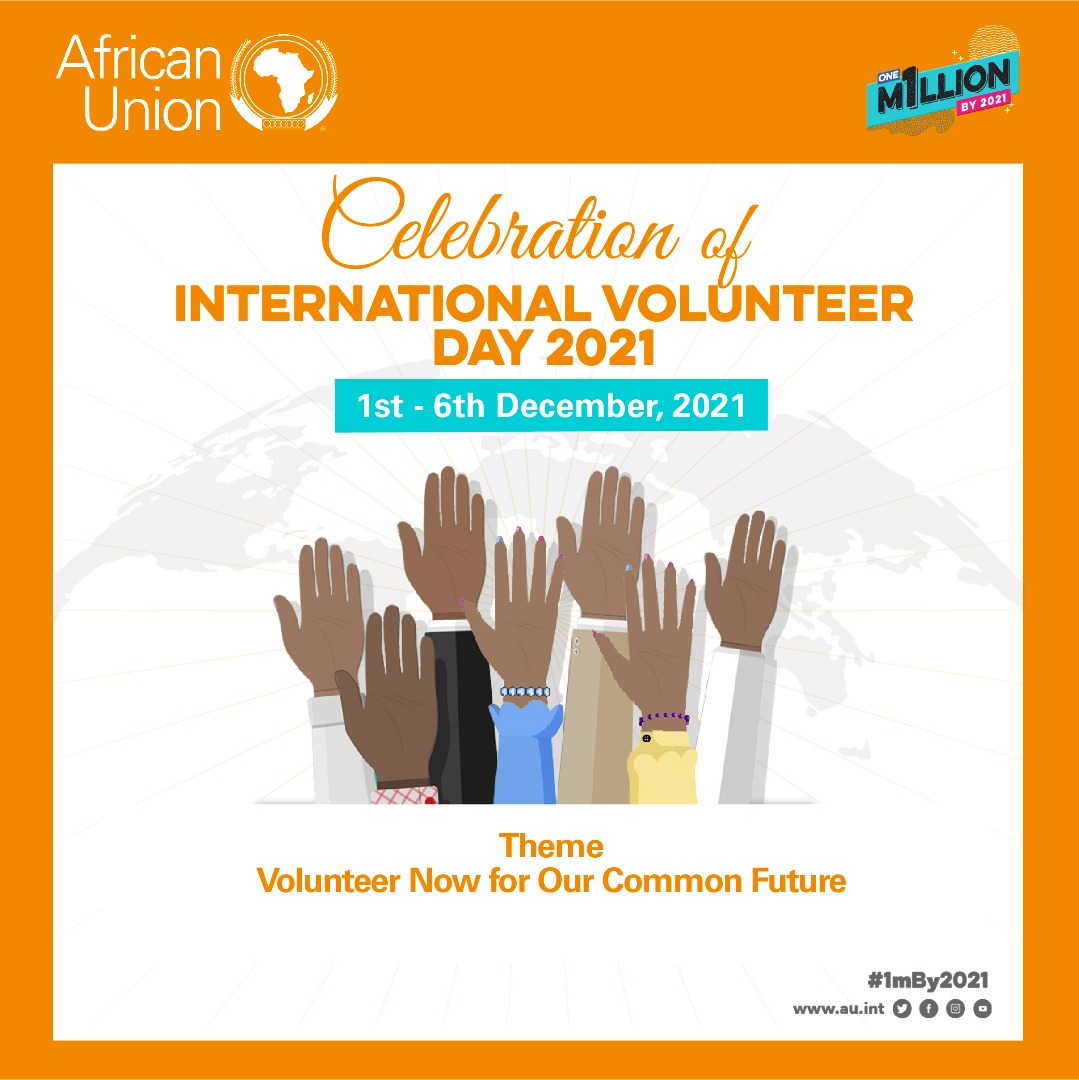 AUVolunteer's tweet photo. It’s that time of the year: #IVD2021. 

As we gear up to mark this day, we begin a 5️⃣ day campaign to highlight some key relevance of volunteerism &amp; we will hear from volunteers across the continent on it impact. 

Join by telling us about how volunteerism has benefitted you. https://t.co/1aQrdokp6b