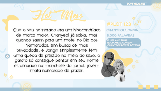 softyeolfest's tweet photo. ⤷ Hot Mess
♡ Chanyeol/Jongin
♡ Romance, Comedy, Fluff and Smut, Explicit, Chanyeol Power Bottom
♡ #plot123 | 8.000 palavras
» https://t.co/G99deCRnd2 https://t.co/yxYhec3YNz