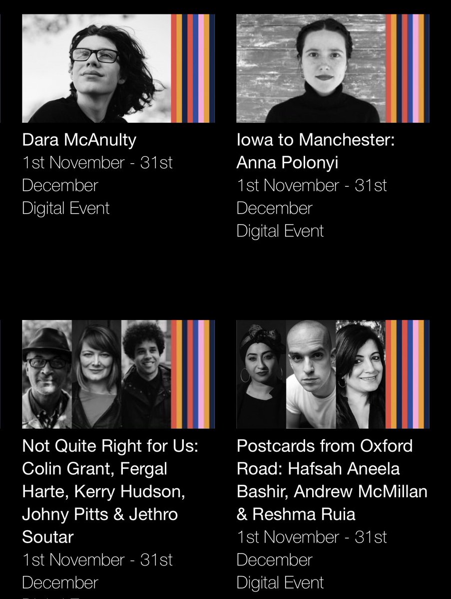McrLitFest's tweet photo. 🌿 @NaturalistDara discusses nature, poetry & activism w @HelenMort ⚡️@johnypitts @ThatKerryHudson @colincraiggrant & colleagues discuss ‘work’ in #NotQuiteRightForUs ⚡️New Commissions from @akilincs @AMcMillanPoet @Hafsah_A_Bashir @RESHMARUIA inspired by Manchester (3/4) https://t.co/yFVBnPzh1z