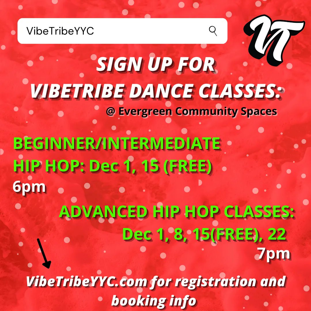 VibeTribeYYC's tweet image. VIBE with the TRIBE this December and share in the holiday spirit while dancing in VibeTribeYYC Choreography classes! VibeTribeYYC.com
.
.
.
#dance #dancer #yyc #calgary #calgarydance #choreography #danceclass #hiphop #hiphopdance #danceyyc #choreographer #vibetribeyyc