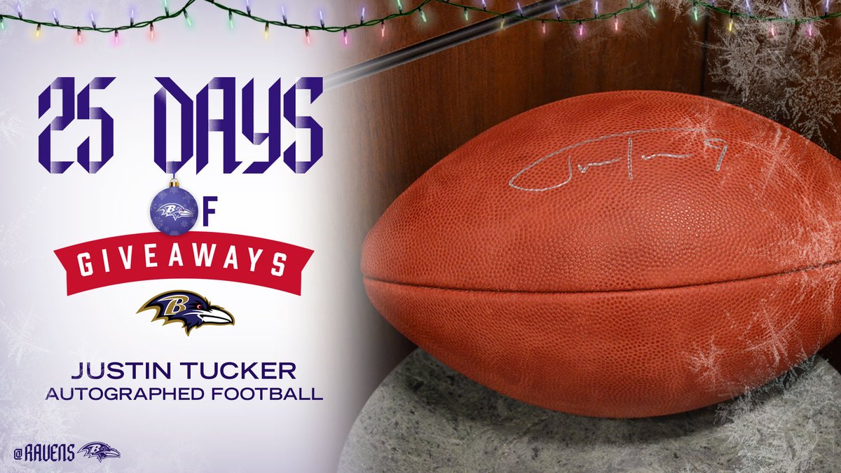 It's officially December so you know what that means... 25 Days of Giveaways is BACK! 🎁

Bonus: social voting for the Pro Bowl is now open❗️

RT for a chance to win this <a href="/jtuck9/">Justin Tucker</a> autographed football AND #ProBowlVote Justin Tucker❗️

baltimoreravens.com/fans/contests/…