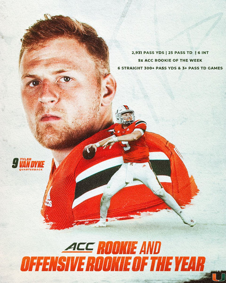 Miami QB Tyler Van Dyke Named ACC Rookie and Offensive Rookie of the