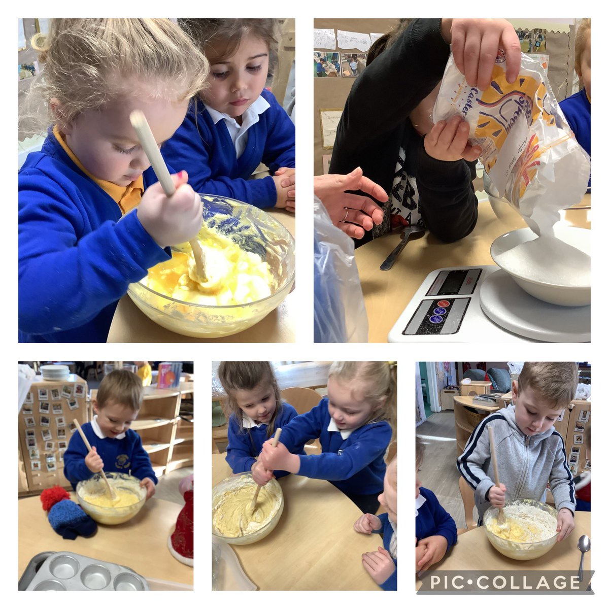 Some of our children asked to bake Christmas cakes this morning. We measured out how much flour and sugar we would need. “Let’s make Christmas cakes because we are decorating the nursery for Christmas” S told me. @victorianurclas #earlynumeracy #confidentindividuals