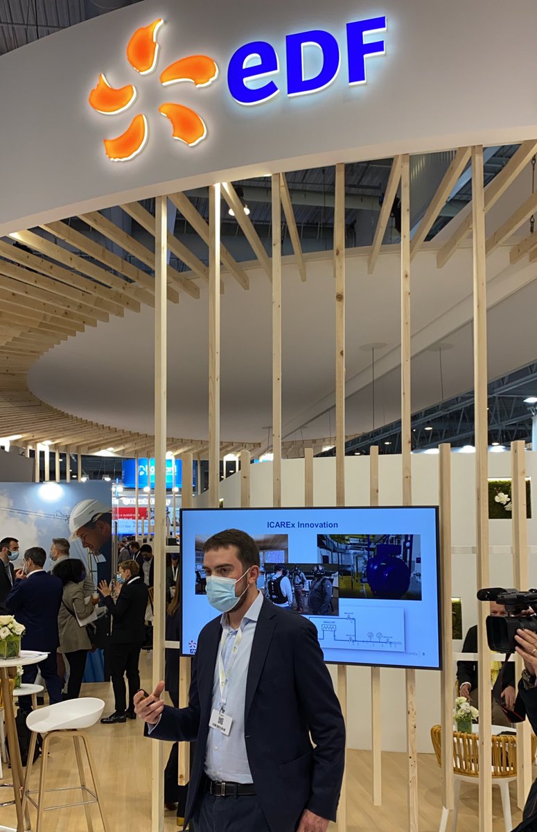 _GIFEN's tweet photo. Dernier arrêt de ce 1er parcours #Innovation sur le stand @EDFofficiel pour présenter le projet IcareX mené avec #Corys. IcareX est un jumeau numérique interactif et immersif des nouveaux réacteurs et installations #nucléaires, dès les premières phases de conception. #WNE2021 https://t.co/YzBQUDY5DT