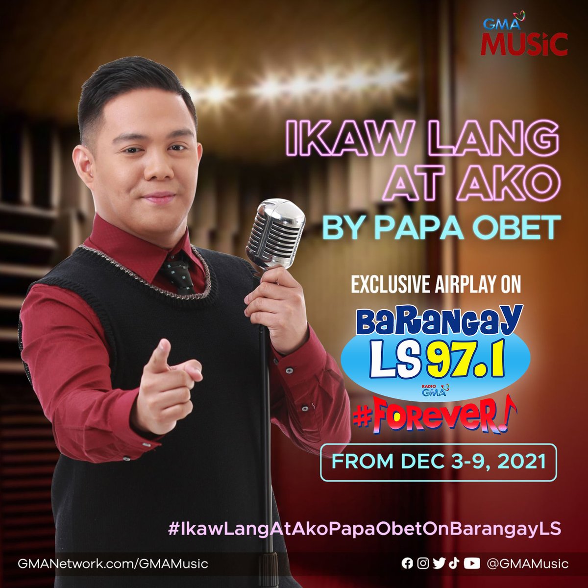 BarangayLSFM's tweet photo. Ito na ang latest single ng ating #MrLoveSongs na si @papaobet, ang "Ikaw Lang at Ako"! Unang mapapakinggan dito sa @BarangayLSFM at sa lahat ng Barangay FM stations NATIONWIDE! Simula ngayong Dec 3 hanggang Dec 9, 2021! #IkawLangAtAkoPapaObetIkawOnBarangayLS

From @GMAMusic https://t.co/sXgwixEBhL