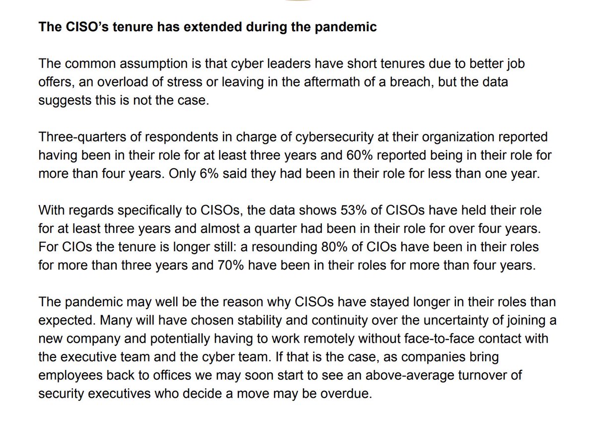 LRKSaurs's tweet photo. As a #staffing professional, this also scares the heck out of me. Is the great #CISO migration about to begin?? #WSJPROCYBER @WSJCyber #retention #CSO https://t.co/LOYmszPqWx