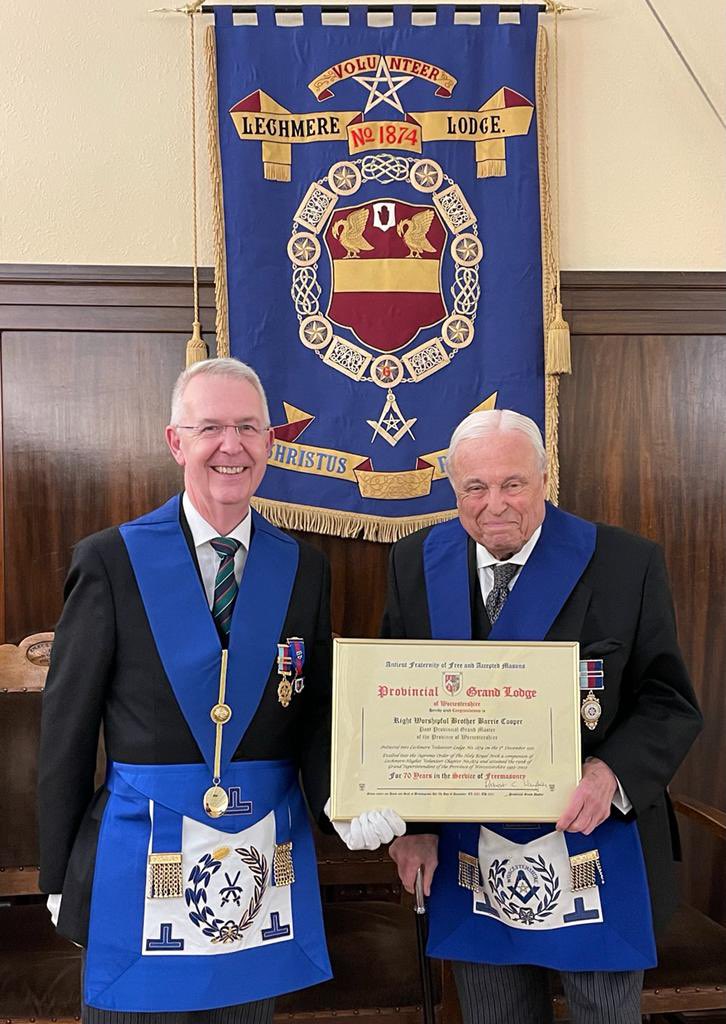 I feel very privileged this evening to have had the opportunity to present a certificate to RW Bro Barrie Cooper our past Provincial Grand Master to commemorate 70 years in Freemasonry