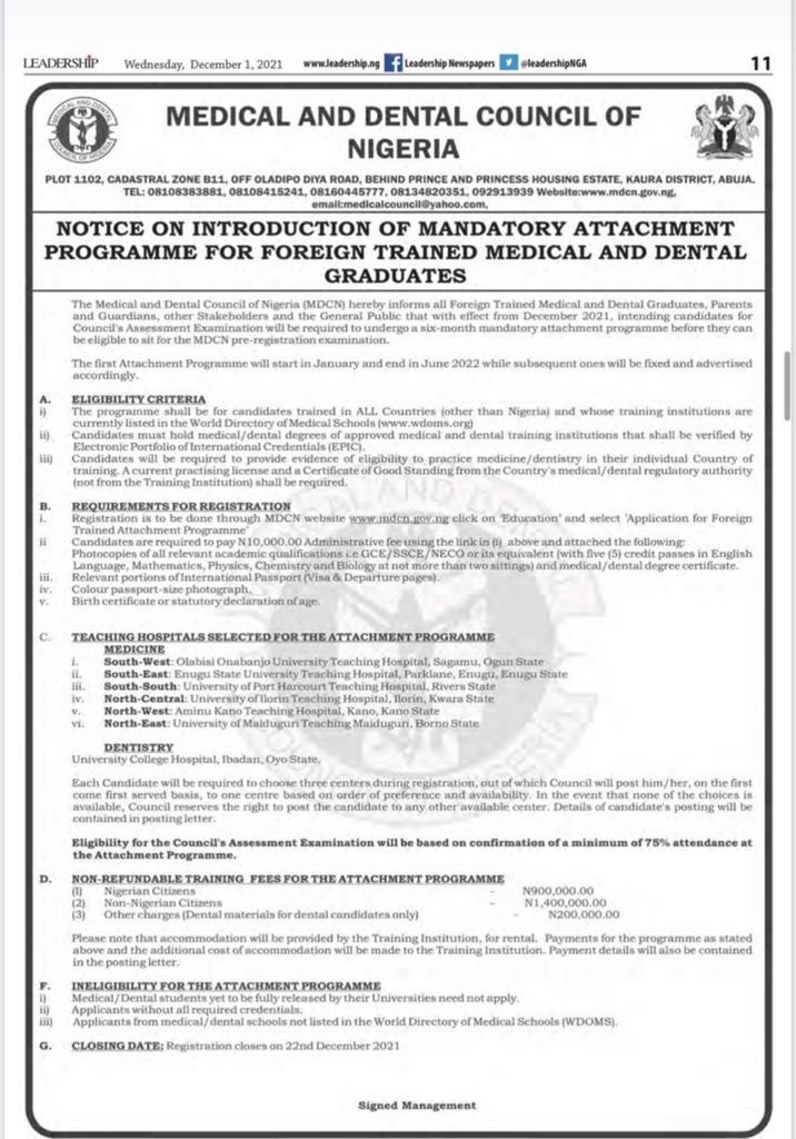 yerinsabraham's tweet photo. It is so sad to see the MDCN in Nigeria is releasing a Memo which can paralyse medical practice in Nigeria

Foreign trained Doctors are told to pay 900k and above before they can take exams before internship

This doesn't cover accommodation, feeding, etc

This is retrogressive https://t.co/OzwBCykkYQ