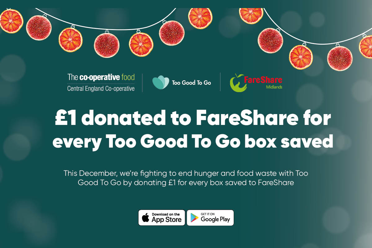 mycoopfood's tweet photo. With every Too Good To Go box saved by you, we'll donate £1 to @FareShareMids to help fight the end to hunger and food waste. 

Download the app today &amp; help make a difference:
https://t.co/468QAc6pdF

#GoodwillToAll https://t.co/PoJEqyi3no