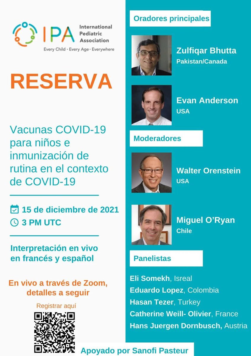 🗓️Queremos invitarlos al webinar de <a href="/IPAWorldorg/">International Pediatric Association</a> sobre Vacunas COVID-19 para niños e inmunización rutinaria en el fondo de COVID. 

👉🏻 15 de diciembre, 3 PM UTC. 

Registros en bit.ly/3DC3rEA 💻

#vacunascovid #covid19 #webinarcovid #pediatria #covid19niños
