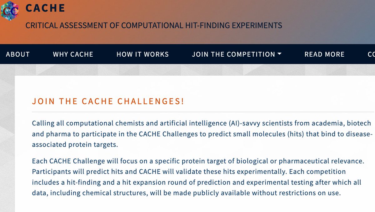 Announcing CACHE, a prospective computational hit finding competition. Select 100 compounds for the first target, LRRK2: CACHE will order and test them experimentally. All data will be public. Apply by Jan. 31st. bit.ly/3EiIVJC bit.ly/3obhyvm @thesgconline