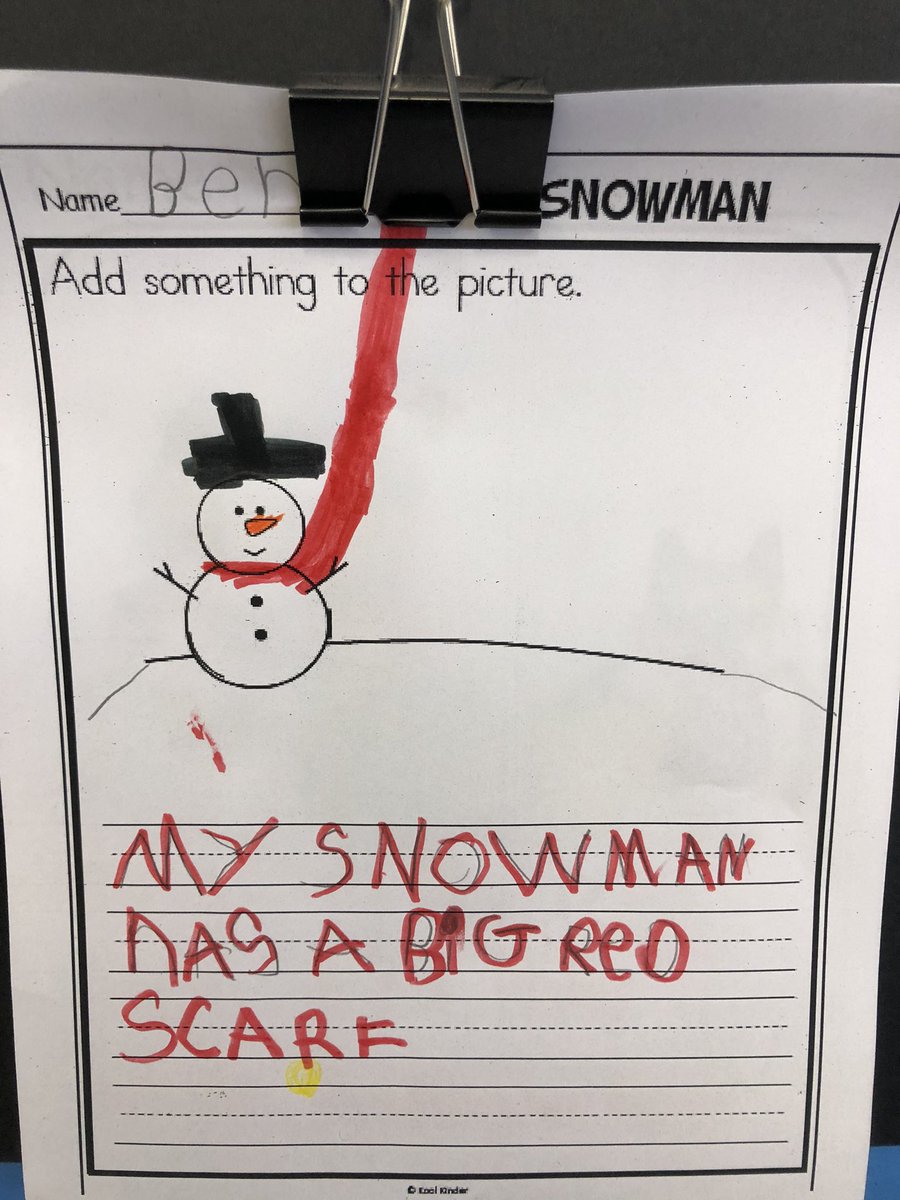 MsLaurenMax's tweet photo. We’ve been busy at our #writingcenter! We have been having so much fun writing stories about our snowmen! @TDSB_IRC https://t.co/bsjvUlIRtN