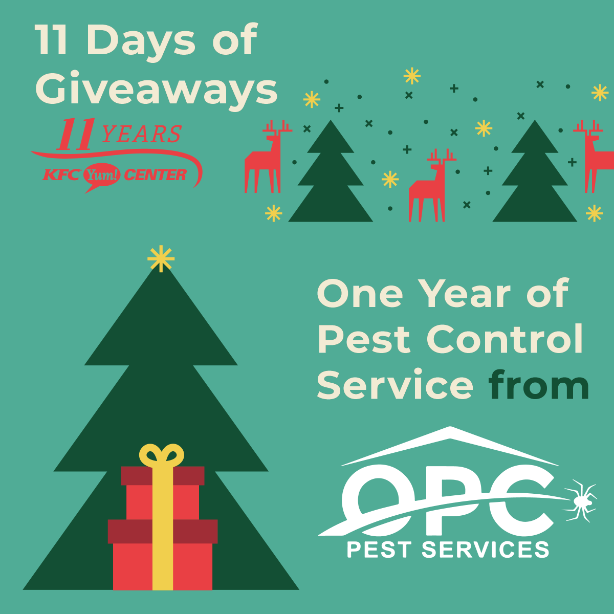 kfc_yumcenter's tweet photo. Day #10 of #11DaysofGiveaways from the #KFCYumCenter!
Sign up to win ONE YEAR of 4 Seasons Pest Control from @OPCPest!
➡ https://t.co/Koe6MJ3tRS https://t.co/jzfuA5s3ji
