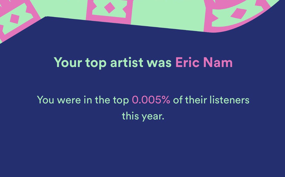 _tifftan's tweet photo. @ericnamofficial do I get a prize for being in the top 0.005% lolol #SpotifyWrapped https://t.co/qscDa4zLnM
