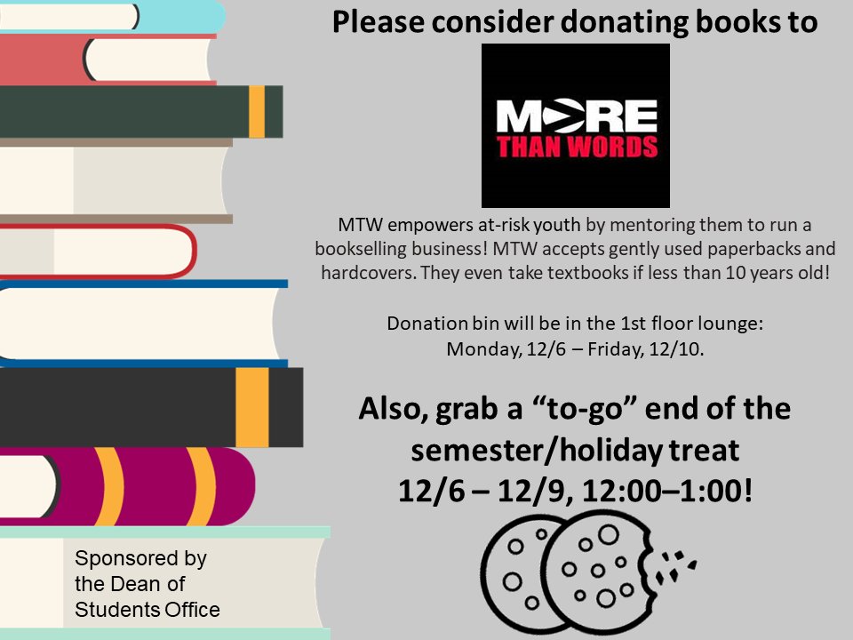 Book Drive and End of the Semester Treats - next week!