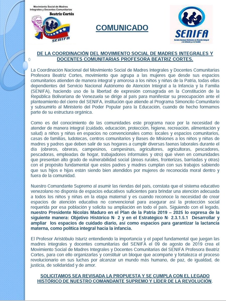 Zaicas2's tweet photo. @NicolasMaduro @dcabellor @ConCiliaFlores @nicmaduroguerra #noalcierredeSENIFA S.O.S. ayúdemos a nuestros niños, niñas madres y docentes y empleados, a seguir con este bello programa q desde hace 27 años ayuda a la formación y educación de niños y niñas en condiciones vulnerables https://t.co/BJVzhA29Qd