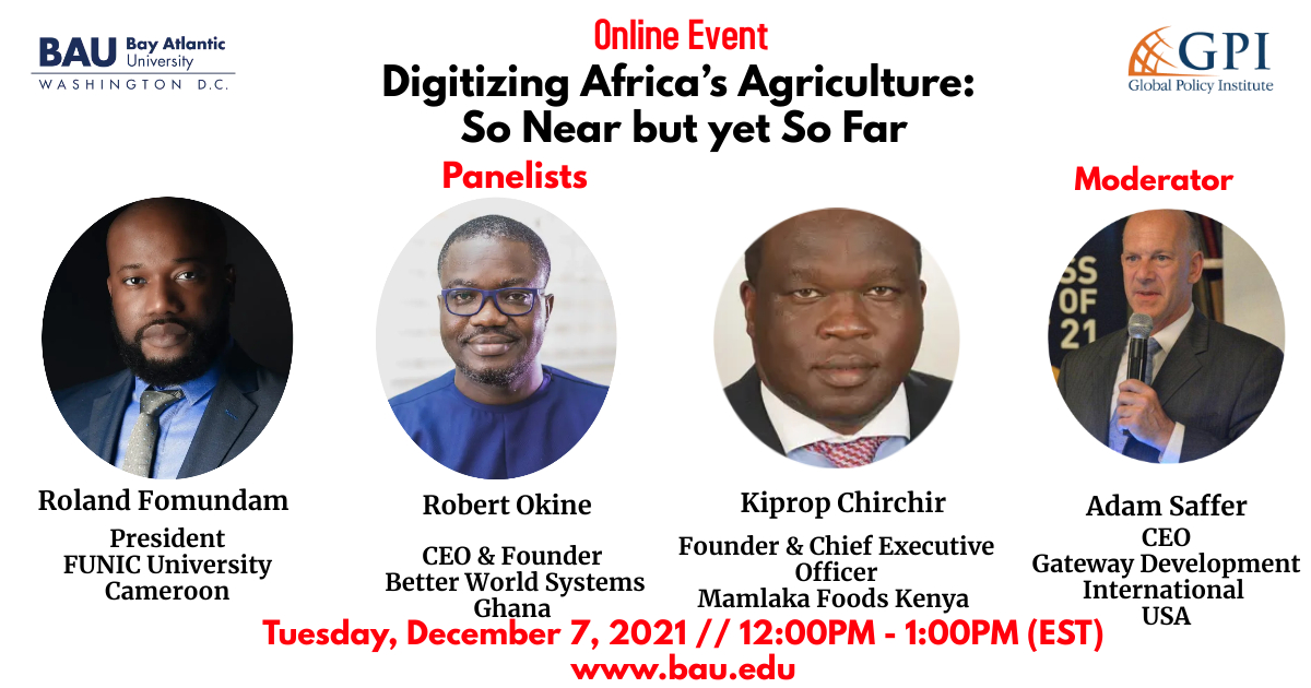GPInstitute's tweet photo. African agricultural development practitioners will join us for a webinar to highlight constraints and opportunities to improve Africa's agricultural productivity, and competitiveness. Register: https://t.co/MAlfaioJSe
@bauintdc @MamlakaFoods @Bewsys1 @funiccameroon @adam_saffer https://t.co/97Um8amooo