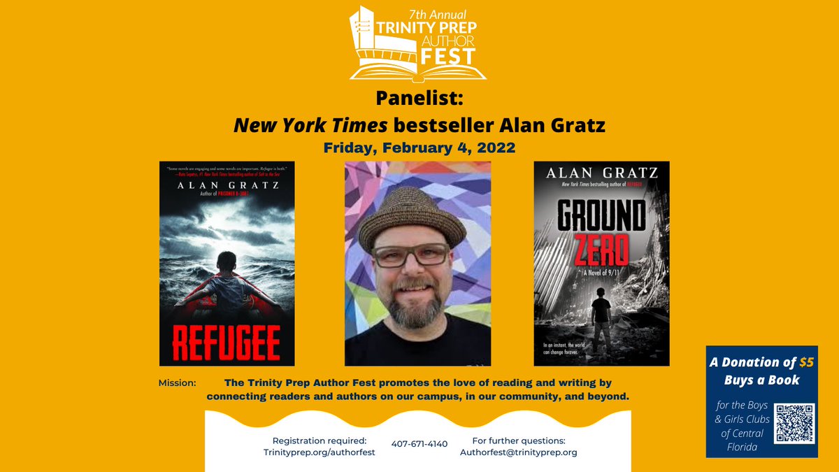 TPSRichLibrary's tweet photo. We are thrilled to welcome back an Author Fest alum to our lineup this year— give it up for @AlanGratz!

Our registration is FREE and open to the public—we just require registration in advance at the link in our bio. 
#tpsreads #saintsup #authorfest https://t.co/ZiYUjVoakh