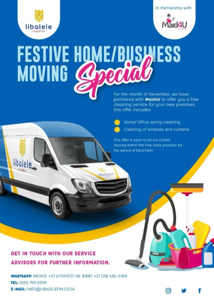 LibaleleLogist1's tweet photo. For this December, you get a complimentary house cleaning service when you move with us. How about that?  Get in touch with our service advisors for more information. https://t.co/n57dTLVIl4