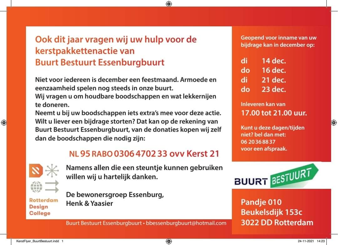 In deze maand vol met sombere dagen moet het ons toch lukken om ouderen en minderbedeelden in ons Delfshaven een mooie decembermaand te geven.
Wij vragen u om uw bijdrage bij ons te brengen of om te doneren voor volle tassen en verrassingen voor hen !!