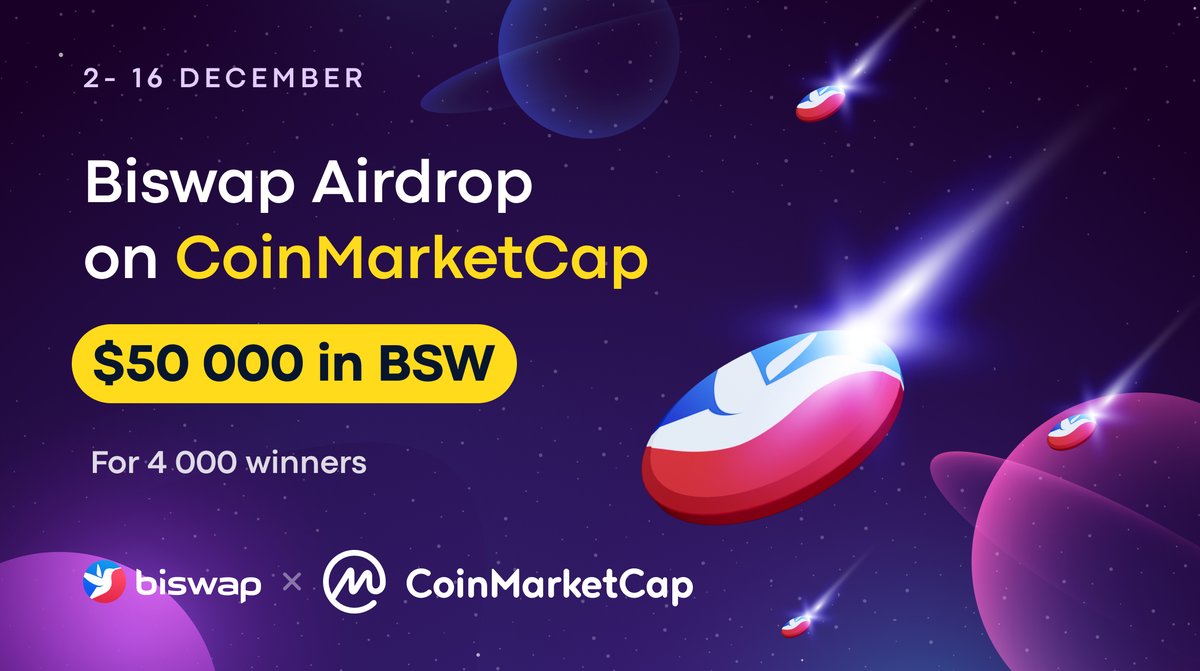 💎$50 000 in BSW Airdrop on <a href="/CoinMarketCap/">CoinMarketCap</a>💎
      
<a href="/Biswap_Dex/">Biswap</a> has launched the event!

🏆4 000 winners will gain up to 10 BSW each!

Take part here:
👉bit.ly/3rrhUQz

📍Rewards will be sent out within 7 days of airdrop end.

Enjoy $BSW!💫

<a href="/BinanceChain/">Binance Chain</a> <a href="/BinanceLabs/">Yzi Labs</a>