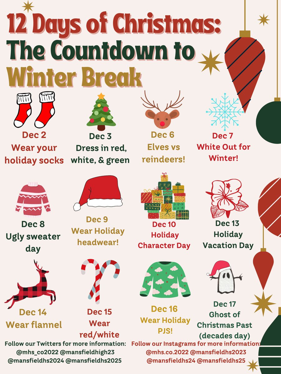 Don't miss out on joining in on some fun holiday spirit days!