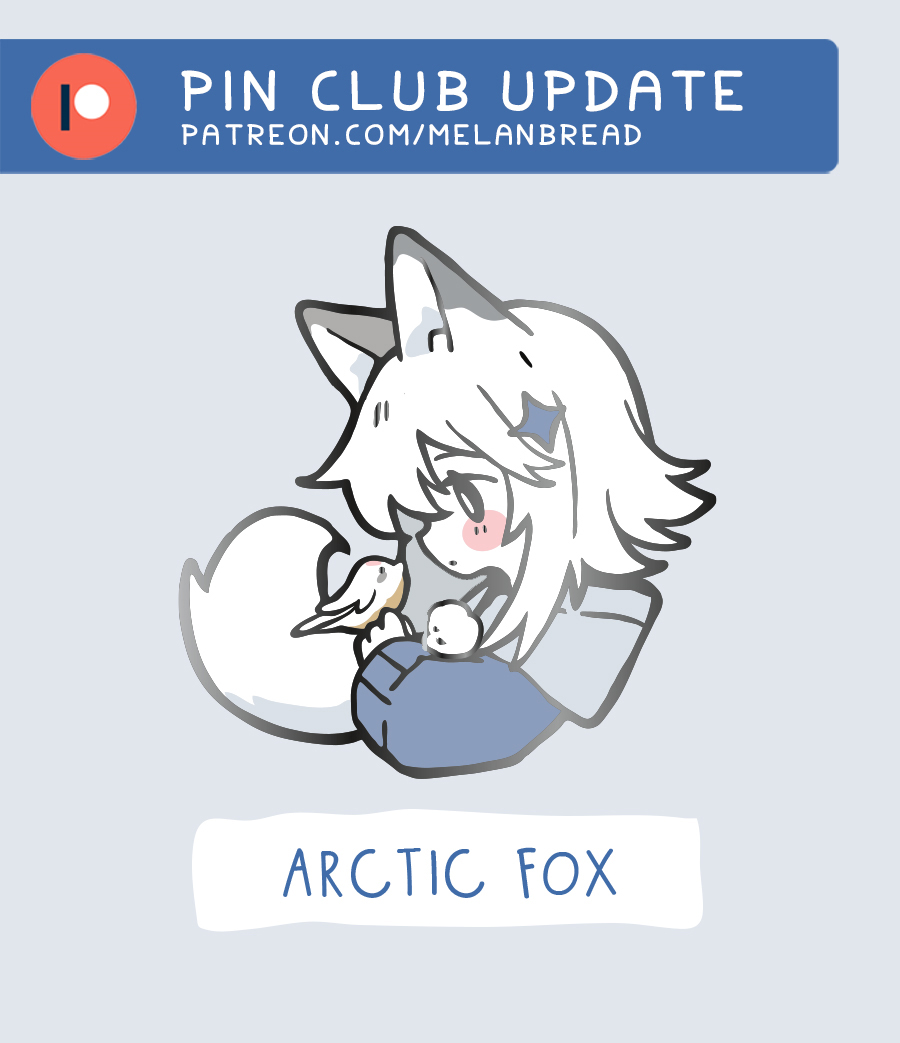 January's Patreon pin club theme is "Arctic Fox" featuring featuring a girl designed based on ... an arctic fox, haha. ☺️🌸

This month's merch will be a pin, vinyl sticker, and postcard/sticker sheet with silver foil accent. Pledge before December 31 to get these shipped.⁣⁣ 