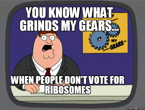 Ribosomes_R's tweet photo. Don't Grind the Gears! Vote for Ribosomes Today!
#Ribosomes #BetterThanYou #Facts #DontGrindTheGears #DoBetter #glsow2021 https://t.co/WS34dk3pkz