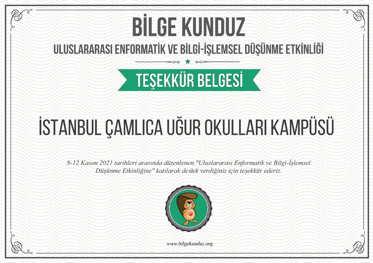 “Bilge Kunduz: Uluslararası Enformatik ve Bilgi İşlemsel Düşünme Etkinliği”

@ugurcamlicakmps 
<a href="/CengizMAN1/">Cengiz ŞİŞMAN</a> 
<a href="/Mehmett_Ucar/">Mehmet Uçar</a> 
<a href="/metinakcaa/">MetinAkça</a> 
@YesimYenginol 
<a href="/MrtKarakartal/">Murat Karakartal</a> 
@PnarMete5 
<a href="/bilgekunduzorg/">Bilge Kunduz</a>
