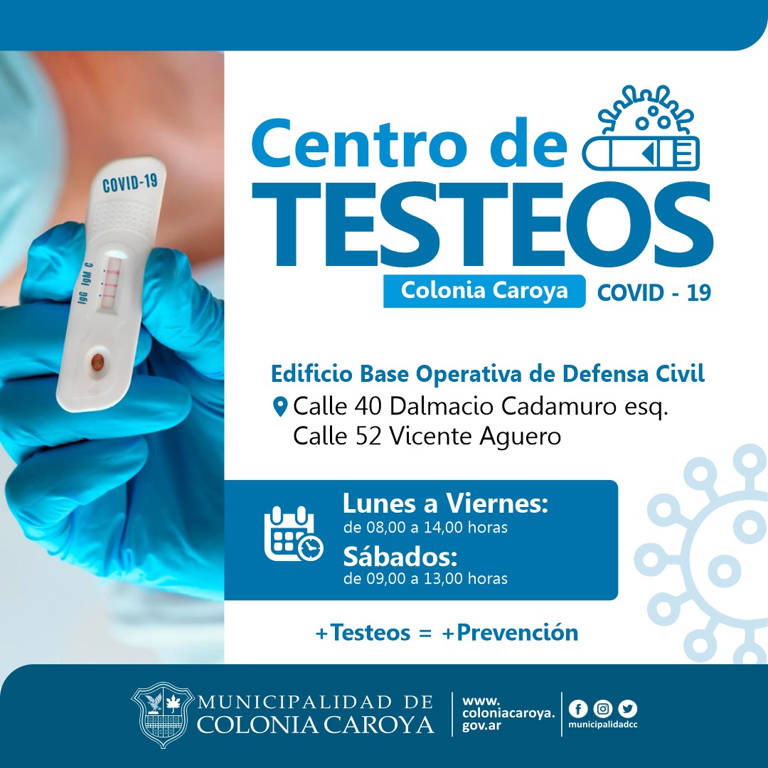 Canal2JMaria's tweet photo. #Covid19 Repasá los días y horarios del Centro de Testeos de Colonia Caroya 👇. https://t.co/PTy9oMBsmU