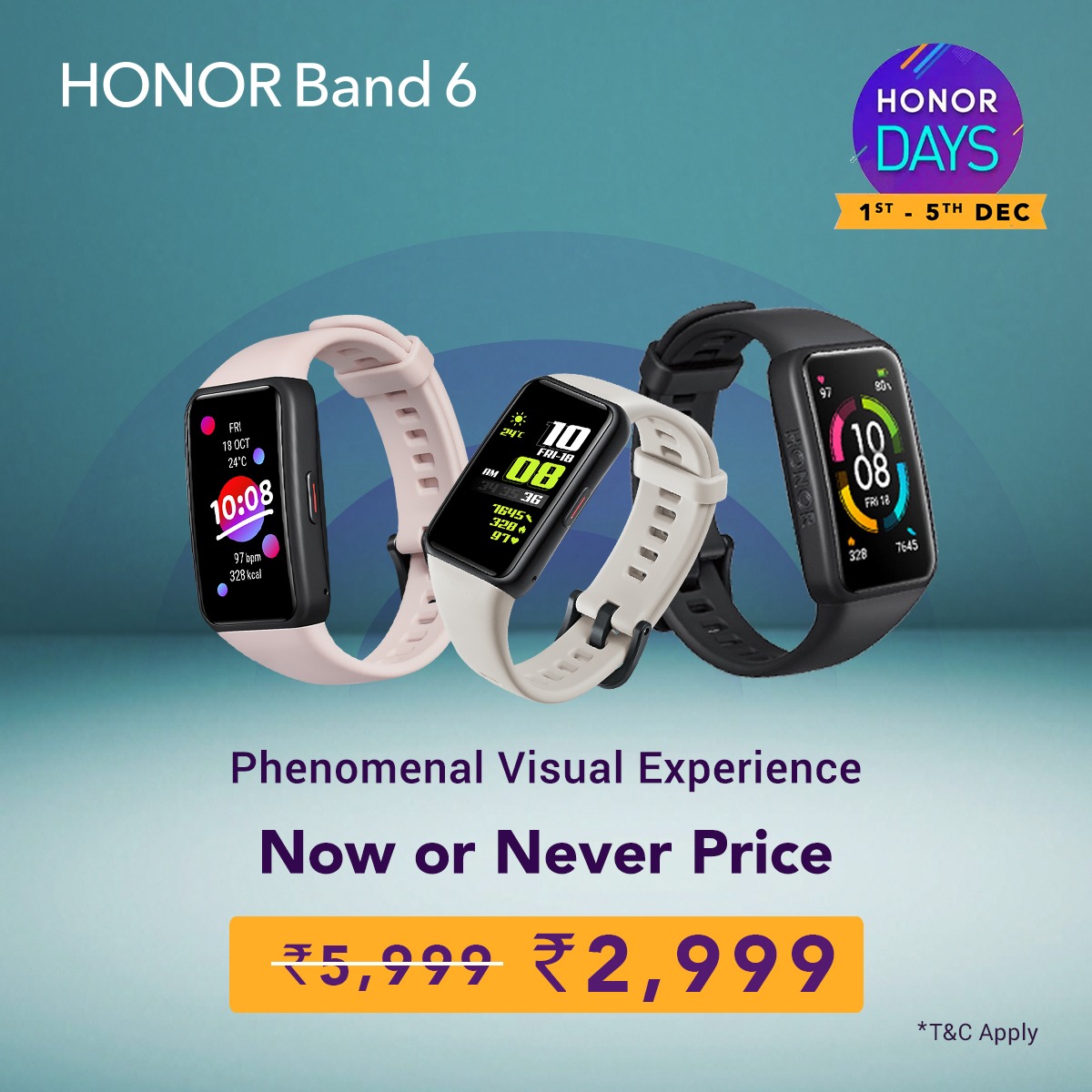 imumerateeq's tweet photo. The HONOR Band 6 Smartwatch sale is on, starting at INR 2,999 only! 

Rush to Flipkart or Amazon to place your order and avail exciting offers. T&amp;C Apply 

Now or Never Price!

#HONORDays #HONORBand6 

Flipkart : https://t.co/S6vQr4N3HR

Amazon : https://t.co/33gWUvABr0 https://t.co/hkOUPQ8ftu