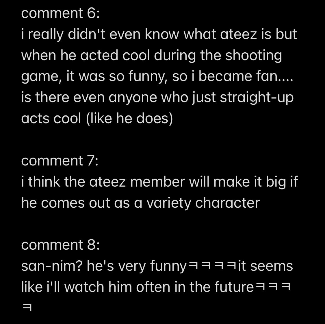 sandorokis's tweet photo. translated comments about san in running man!

#ATEEZ #에이티즈 @ATEEZofficial https://t.co/9OJRoq30Sw