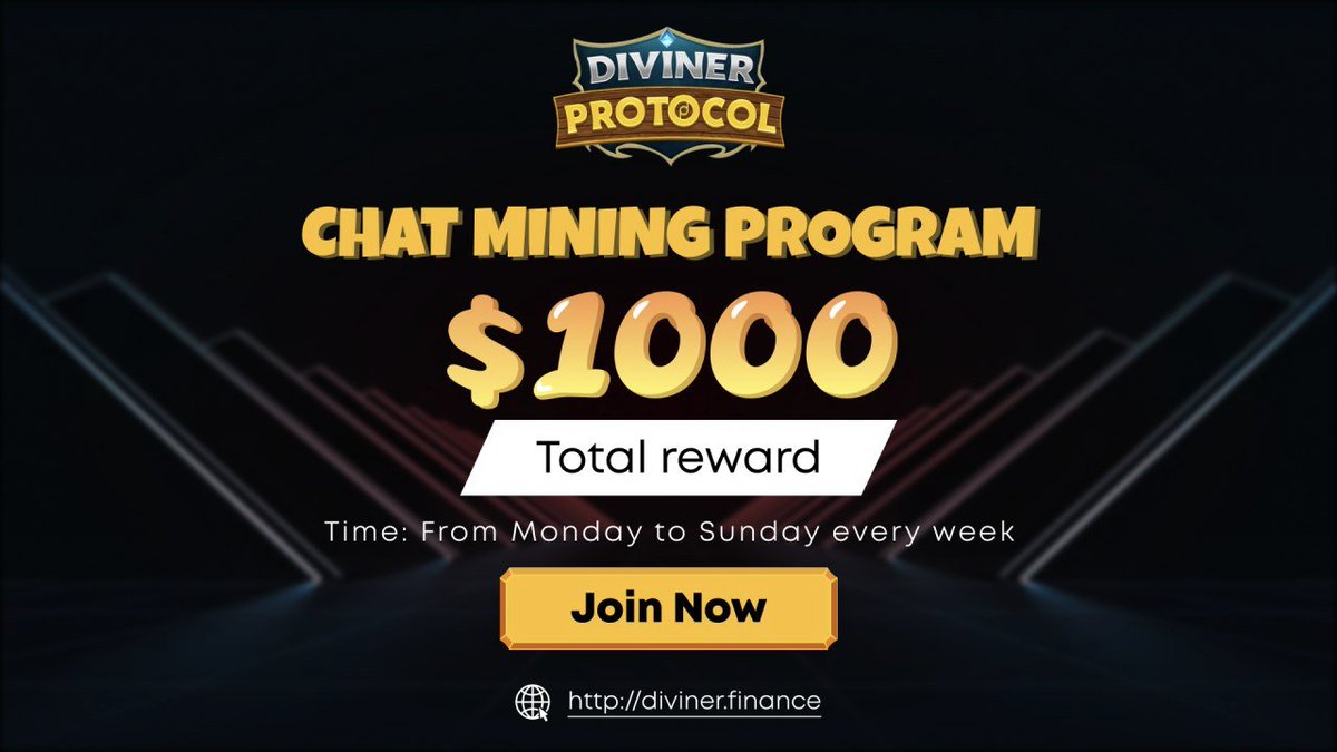 DivinerProtocol's tweet photo. 🚀$1000 REWARD FOR GLOBAL DIVINER PROTOCOL COMMUNITY

🔥We will select the 3 most active members every day
🔸1st prize: 7$
🔸2nd Prize: 5$
🔸3rd Prize: 3$

⭐️ REQUIREMENTS:
📌 Join https://t.co/FwFwhGKtrt
 📌 Subscribe https://t.co/LcxGTztLIC

👉Detail: https://t.co/WkV2u65OaF https://t.co/BxDtiRQR5u