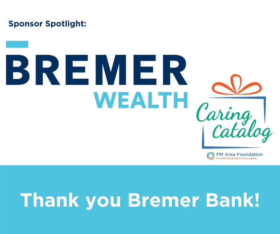 Our good friends at Bremer are giving away $1,000 to one lucky #FMAreaCaringCatalog charity.  All 101 organizations will be entered into the drawing.  We will announce the winner by end of the day on Facebook.  Thank you Bremer Bank 
ow.ly/Xirk30rYzv0
