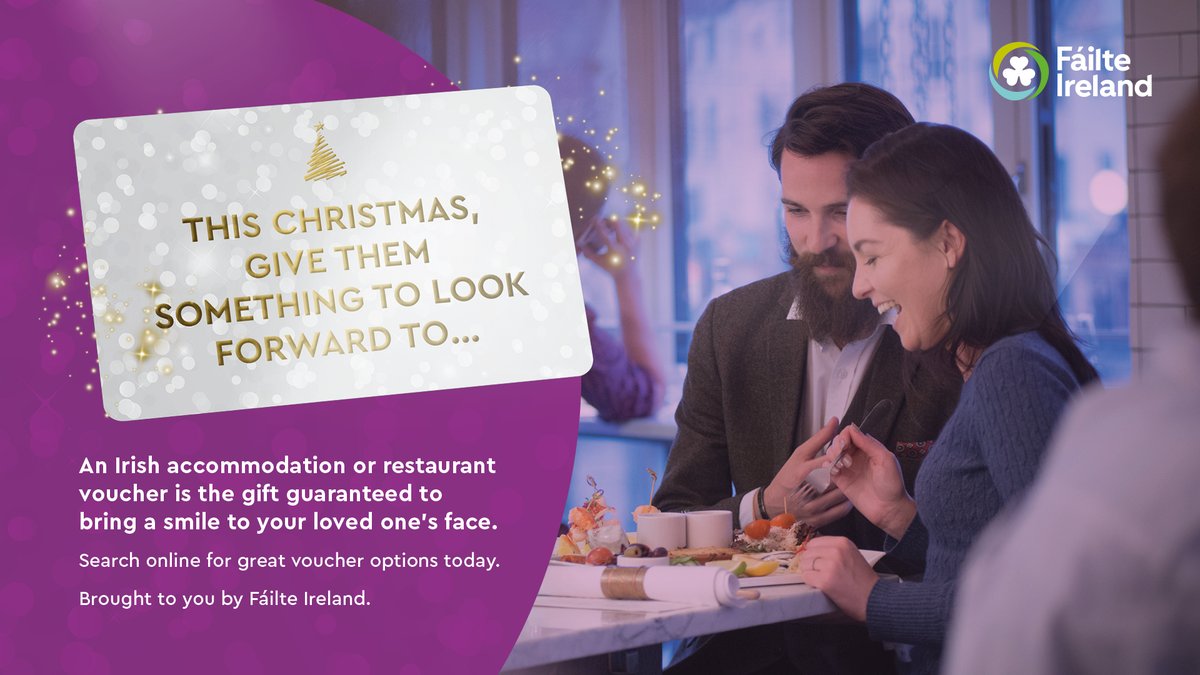Failte_Ireland's tweet photo. To support the hospitality sector @Failte_Ireland has launched a 4 week campaign to encourage people to purchase Irish hotel, restaurant or gastro-pub gift vouchers as Christmas presents this year. Ensure your website is up-to-date with voucher options. @IHFcomms
@RAI_ie @VFIpubs https://t.co/PuoxQi52LX